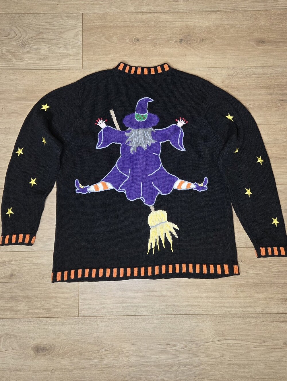 Vintage Quacker Factory Halloween Witch Cardigan Velvet Appliqué Embroidered L - Picture 6 of 10